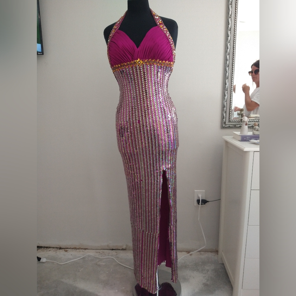 Tiffany Designs Long Backless Sequin Dress